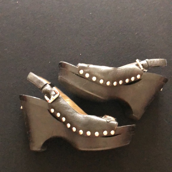 Black Michael Kors wedges Size 7 black leather with silver studs - Picture 3 of 6
